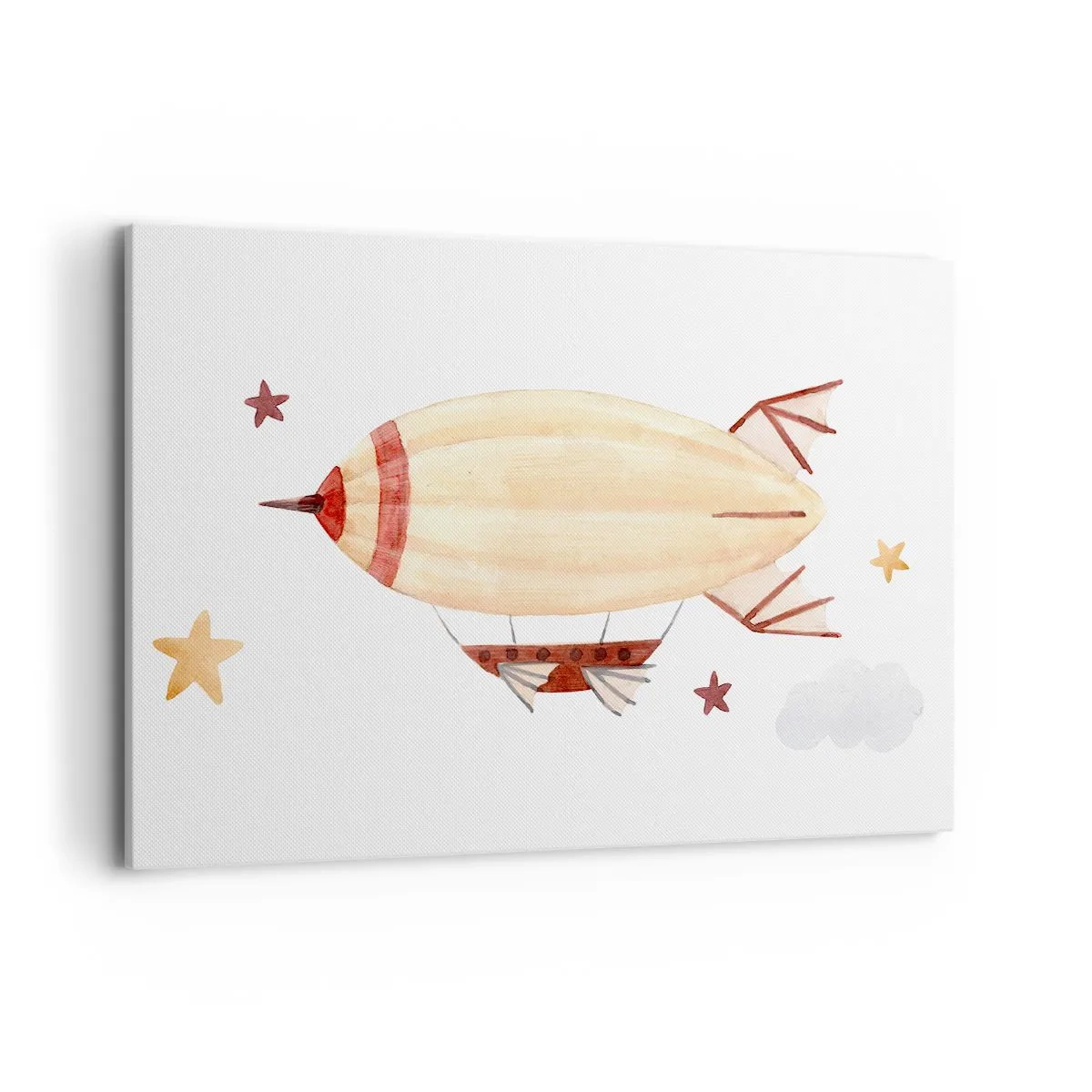 Impression sur toile - Image sur toile - Un dirigeable peint à la main sur fond d'étoiles - 120x80cm - Dirigeable - Décoration murale moderne pour le salon et la chambre ARTTOR