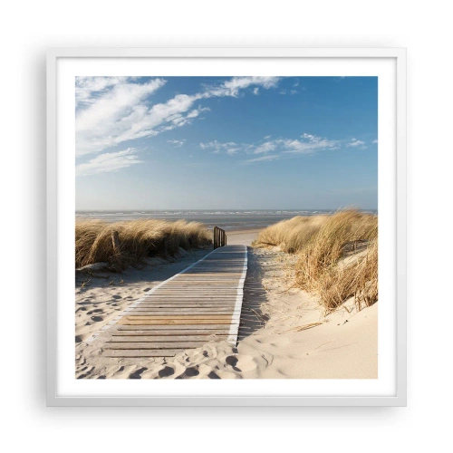 Affiche dans un cadre blanc - Poster - Derrière la dune, dans le bruissement de l'herbe - 60x60 cm