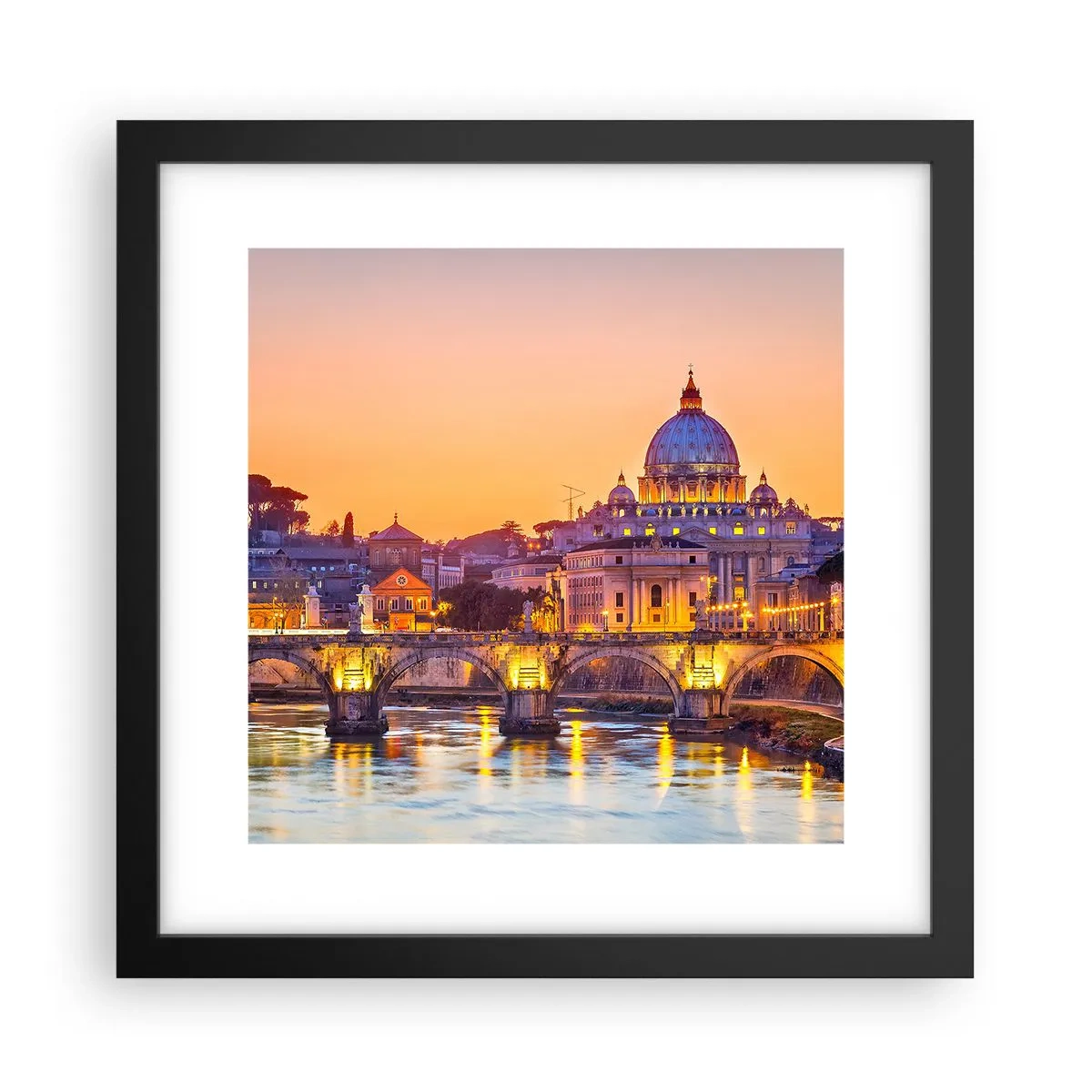 Affiche dans un cadre noir - Poster - Coucher de soleil sur la ville éternelle - 30x30 cm