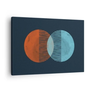 Impression sur toile - Image sur toile - Deux cercles orange et bleus sur fond sombre - 70x50cm - Fantaisie astronomique - Décoration murale moderne pour le salon et la chambre ARTTOR