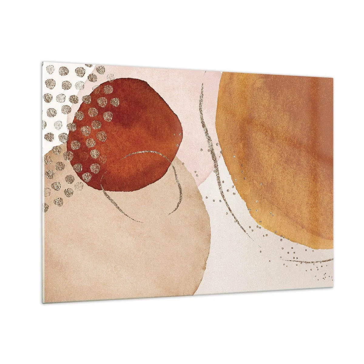 Impression sur verre - Image sur verre - Cercles abstraits dans les tons beige, cuivre et or - 100x70cm - Rondeur et mouvement - Décoration murale moderne pour le salon et la chambre ARTTOR