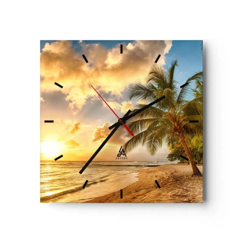 Horloge murale - Pendule murale - Plage avec palmiers et coucher de soleil sur l'océan - 30x30cm - Été éternel, toujours des vacances - Décoration murale moderne pour le salon et la chambre ARTTOR