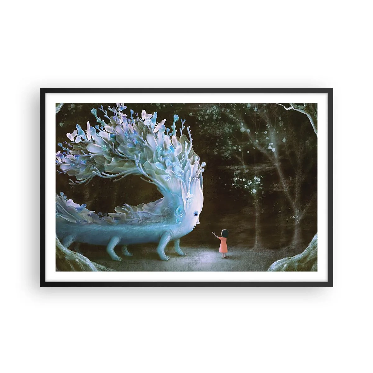 Affiche dans un cadre noir - Poster - Une rencontre fantastique - 91x61 cm