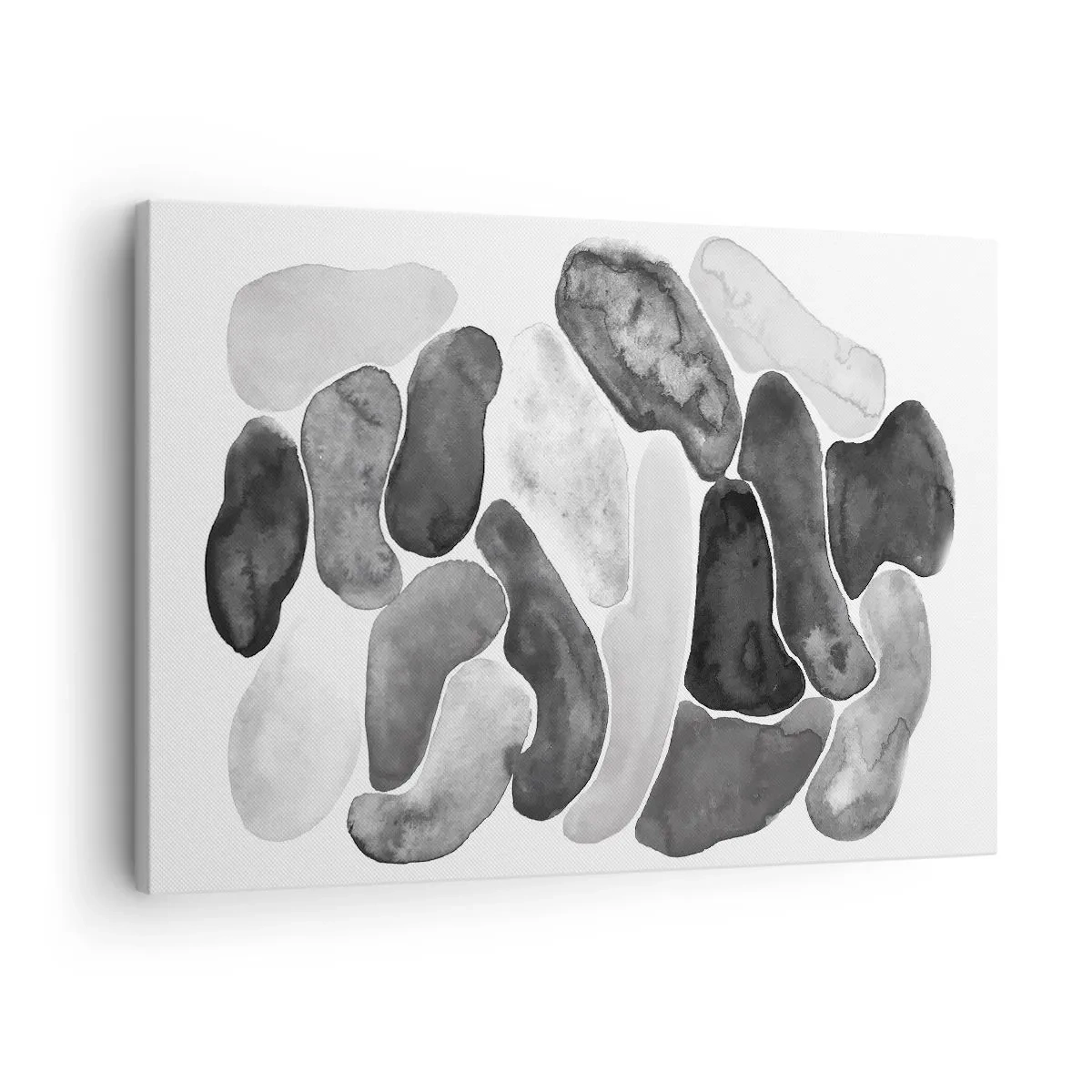 Impression sur toile - Image sur toile - Abstraction en noir et blanc avec des taches irrégulières sur fond blanc - 70x50cm - Abstraction rocheuse - Décoration murale moderne pour le salon et la chambre ARTTOR