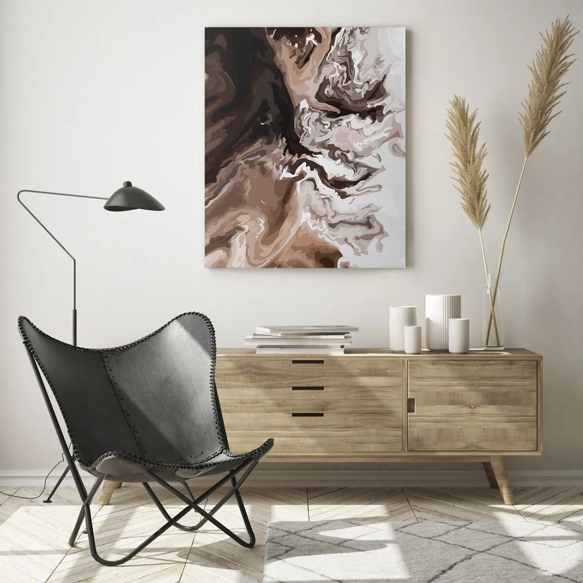 Impression sur verre - Image sur verre - Motif abstrait dans des tons sombres de marron et de blanc - 50x70cm - Contraste de couleur - Décoration murale moderne pour le salon et la chambre ARTTOR