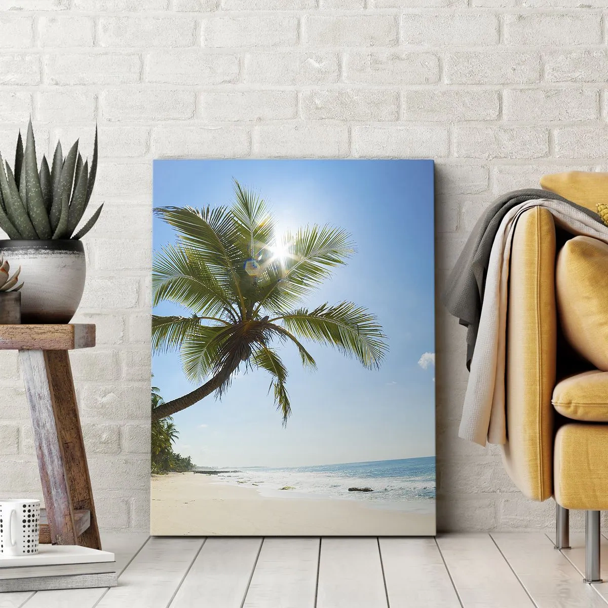 Impression sur toile - Image sur toile - Une plage avec des palmiers dans un paysage tropical - 50x70cm - Ne rien montrer à personne - Décoration murale moderne pour le salon et la chambre ARTTOR