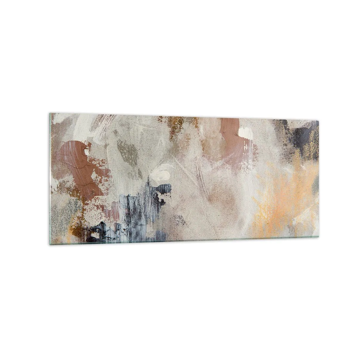 Impression sur verre - Image sur verre - Taches abstraites dans des tons neutres de beige et d'or - 120x50cm - Abstraction brumeuse - Décoration murale moderne pour le salon et la chambre ARTTOR