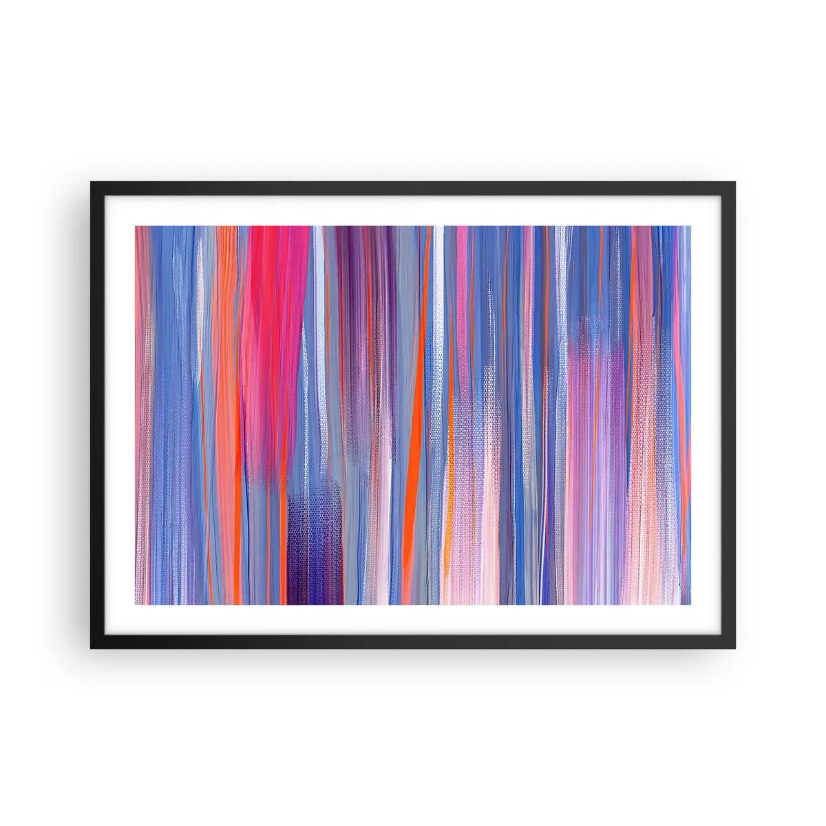 Affiche dans un cadre noir - Poster - Lignes verticales abstraites dans des tons de bleu et de rose - 70x50cm - Ascension - Décoration murale moderne pour le salon et la chambre ARTTOR