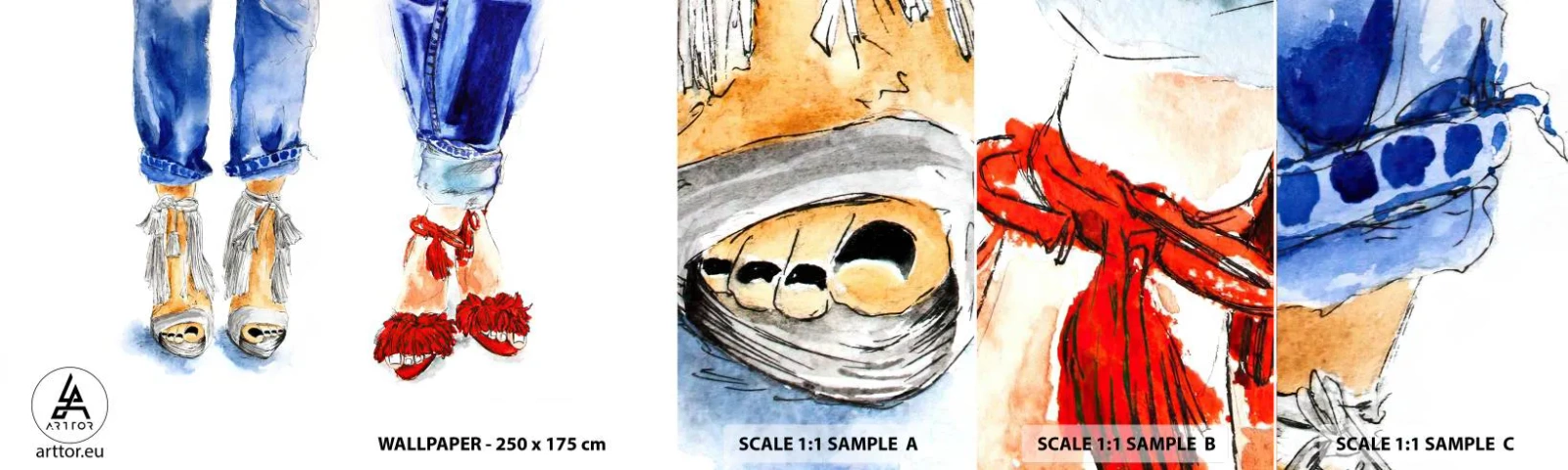 Échantillon de Papier Peint Autocollant Deluxe Sticker - Peut-être irons-nous nous promener? - Femme, Mode, Chaussure - 100x30 cm