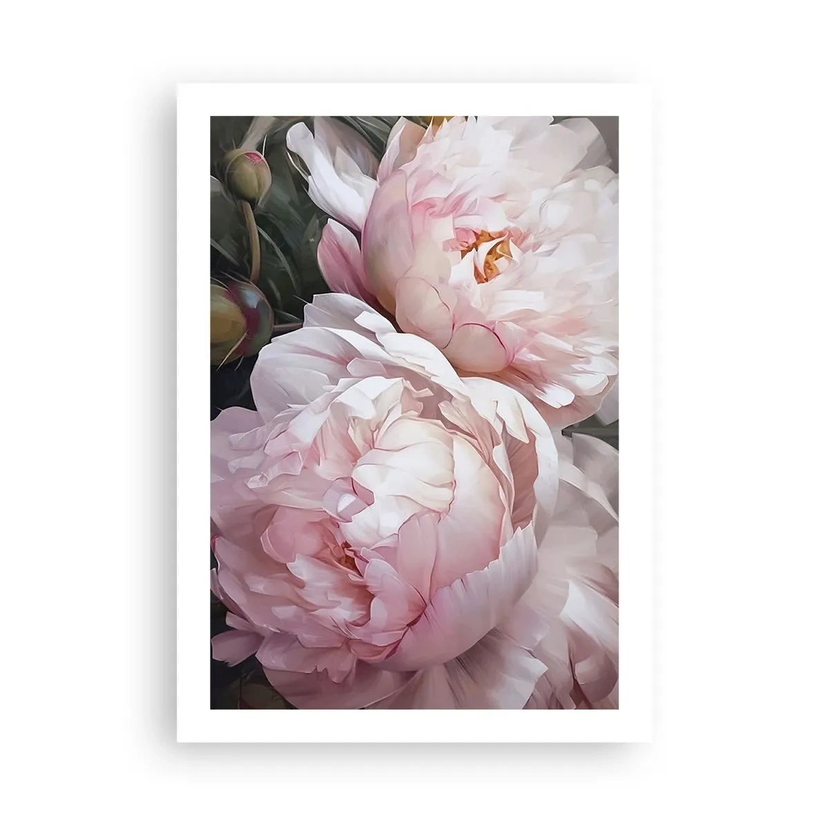 Affiche - Poster - Pivoines délicates dans des tons pastel de rose et de blanc - 50x70cm - Arrêté en pleine floraison - Décoration murale moderne pour le salon et la chambre ARTTOR