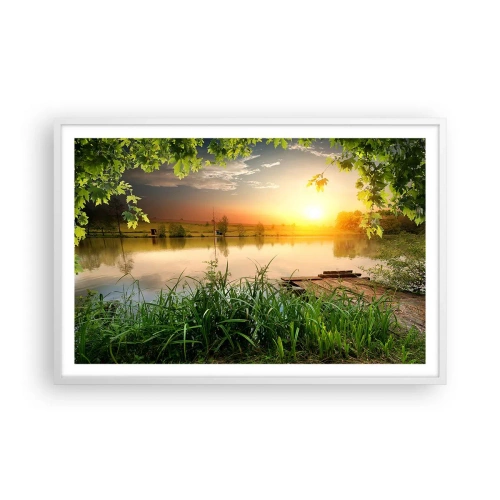 Affiche dans un cadre blanc - Poster - Paysage dans un cadre verdoyant - 91x61 cm