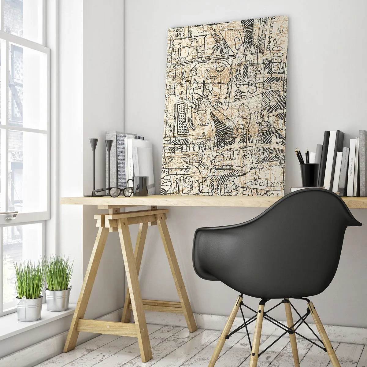 Impression sur verre - Image sur verre - Une structure abstraite complexe avec des motifs géométriques et esquissés. - 50x70cm - Il attend d'être décodé - Décoration murale moderne pour le salon et la chambre ARTTOR