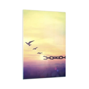 Impression sur verre - Image sur verre - Symbole de liberté avec des oiseaux et une chaîne brisée - 70x100cm - La victoire de la liberté - Décoration murale moderne pour le salon et la chambre ARTTOR