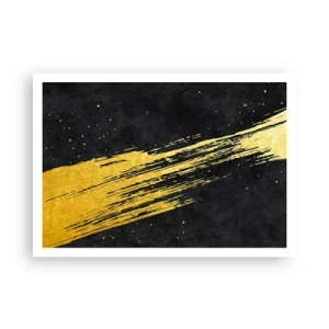 Affiche - Poster - Fond noir avec des coups de pinceau dorés dynamiques - 100x70cm - Sautez dans l'hyperespace - Décoration murale moderne pour le salon et la chambre ARTTOR