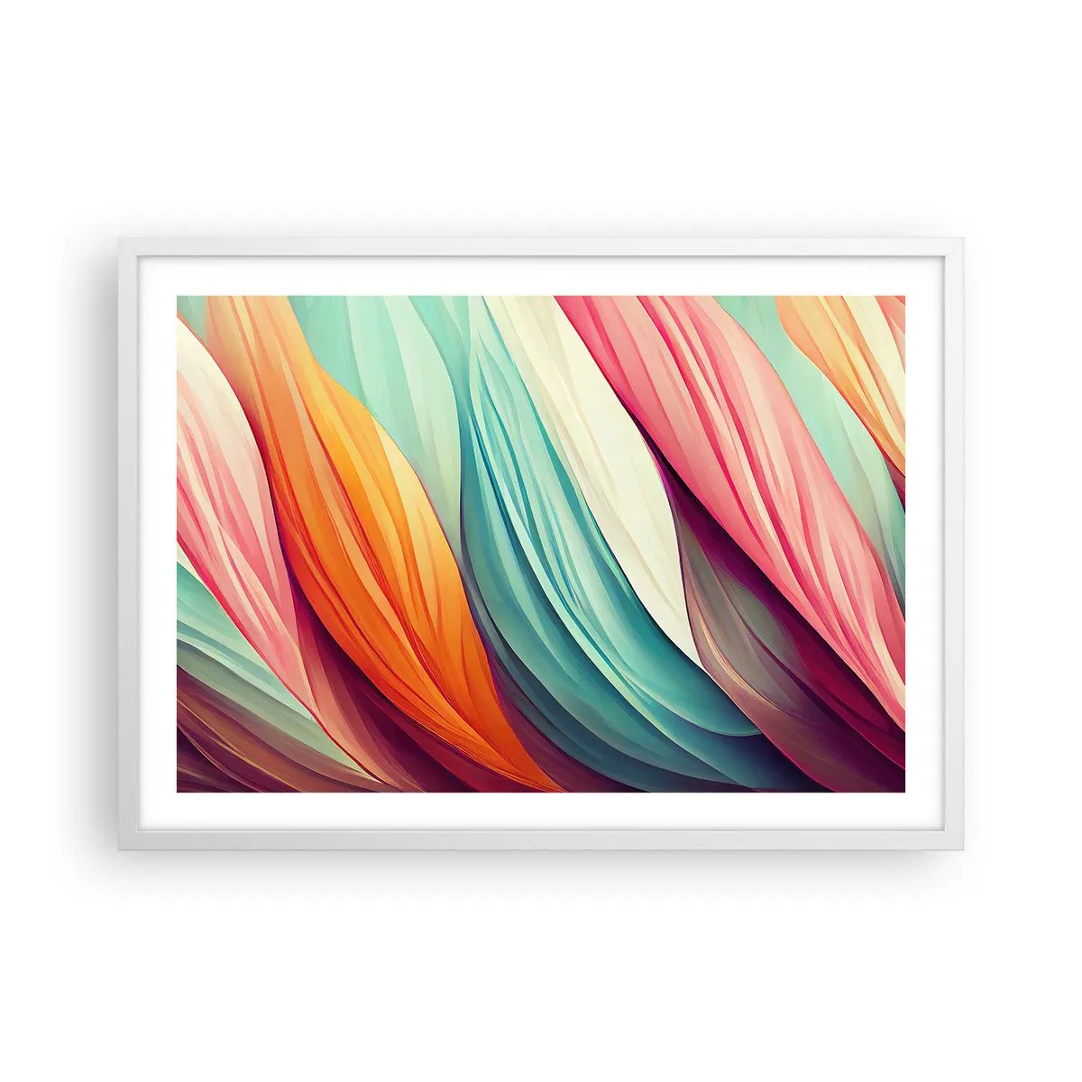 Affiche dans un cadre blanc - Poster - Tissage arc-en-ciel - 70x50 cm