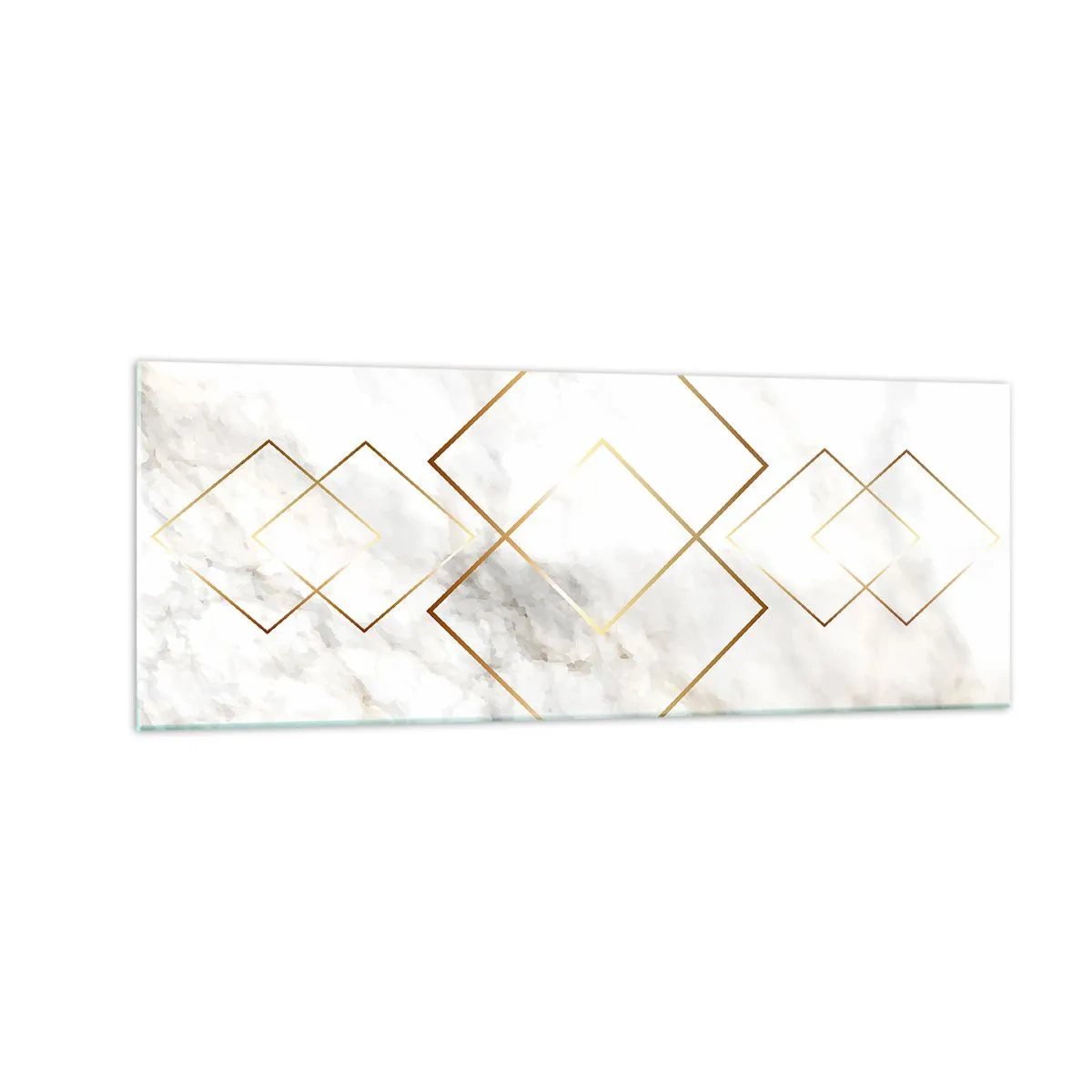 Impression sur verre - Image sur verre - Losanges dorés minimalistes sur fond de marbre - 140x50cm - Vue à l'infini - Décoration murale moderne pour le salon et la chambre ARTTOR
