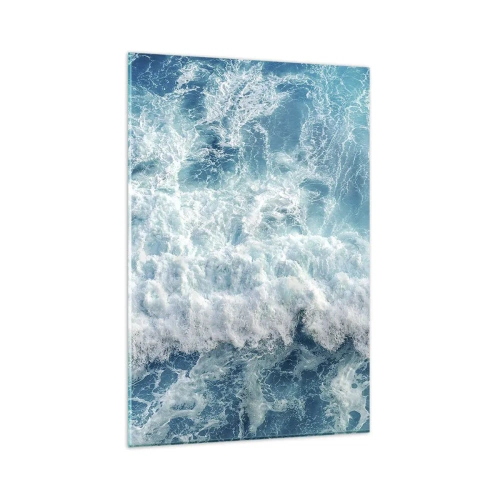 Impression sur verre - Image sur verre - Vagues océaniques dynamiques dans des tons de bleu - 80x120cm - Joyeusement et en sautant - Décoration murale moderne pour le salon et la chambre ARTTOR