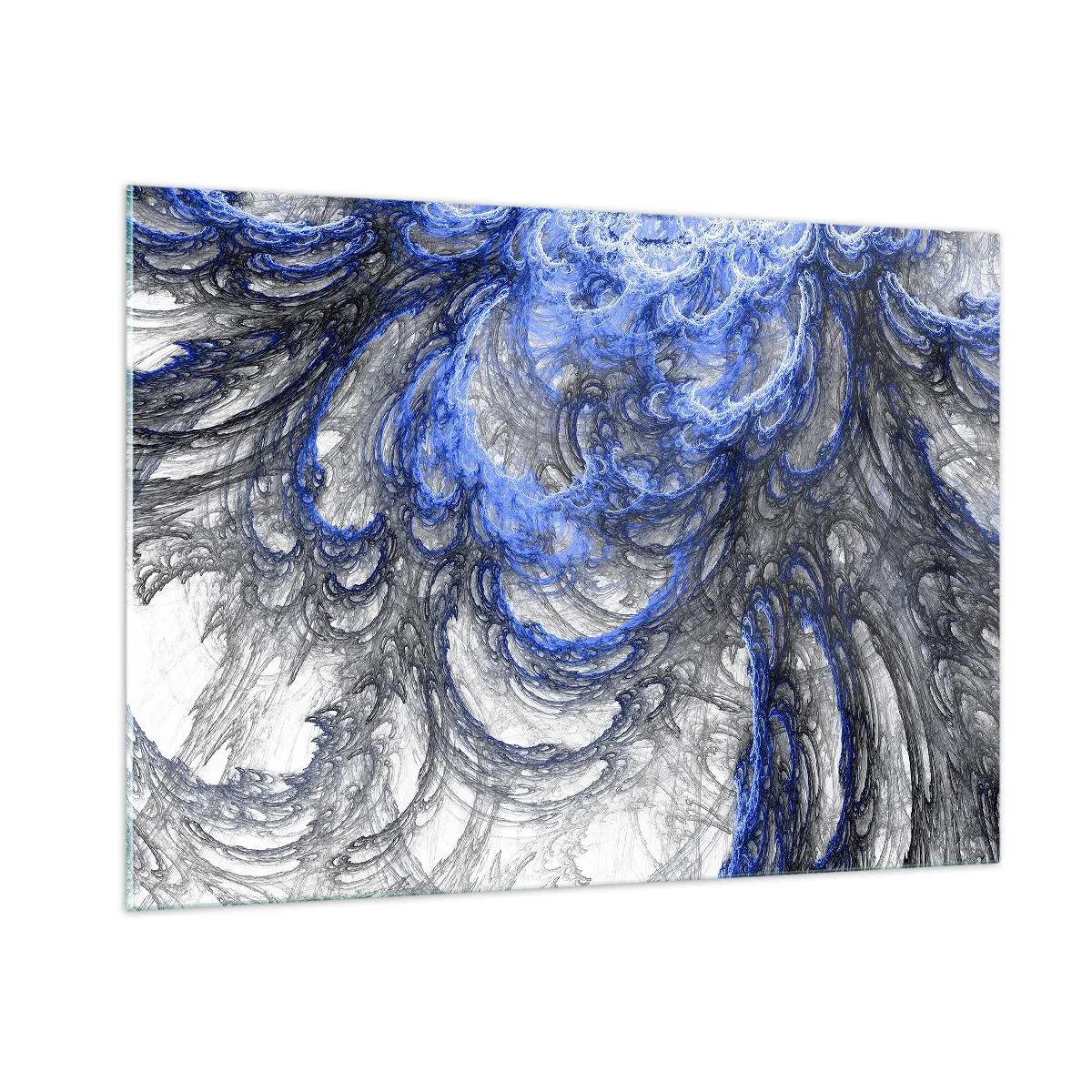 Impression sur verre - Image sur verre - Abstraction dynamique dans les tons de bleu et de gris - 100x70cm - La naissance d'une vague - Décoration murale moderne pour le salon et la chambre ARTTOR
