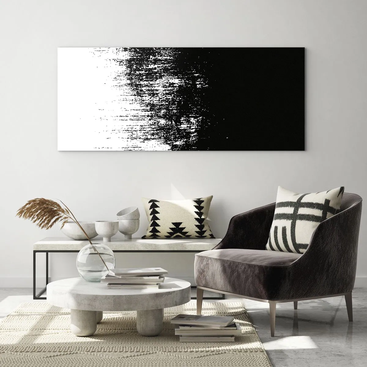Impression sur verre - Image sur verre - Abstraction minimaliste en noir et blanc - 120x50cm - Et le gagnant est ... - Décoration murale moderne pour le salon et la chambre ARTTOR