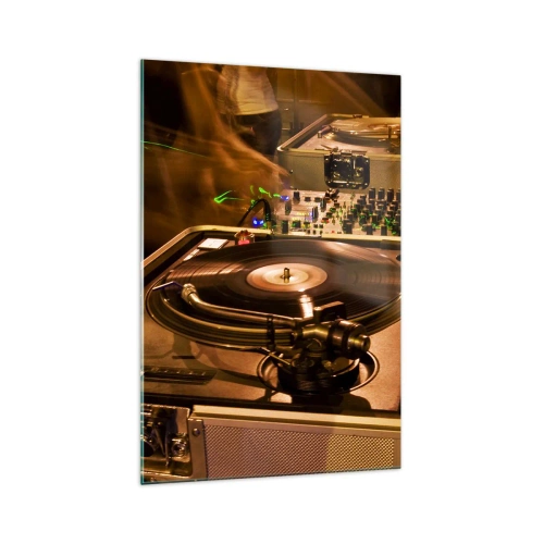 Impression sur verre - Image sur verre - Équipement DJ avec platine et table de mixage lors d'une fête - 70x100cm - Sentez-vous cette force? - Décoration murale moderne pour le salon et la chambre ARTTOR