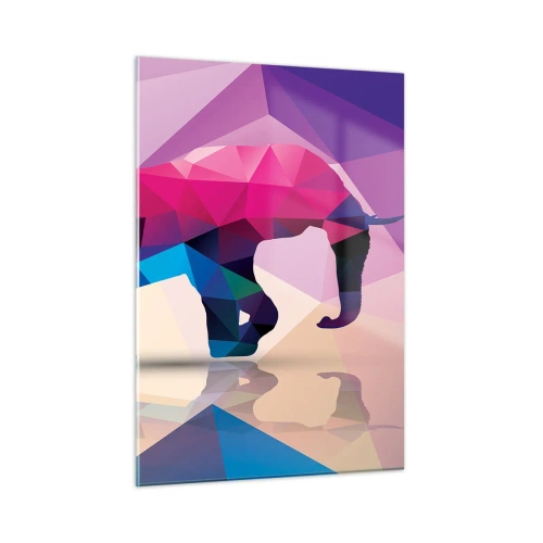 Impression sur verre - Image sur verre - Éléphant géométrique dans une abstraction colorée et vibrante - 50x70cm - Dinosaure en cristal - Décoration murale moderne pour le salon et la chambre ARTTOR