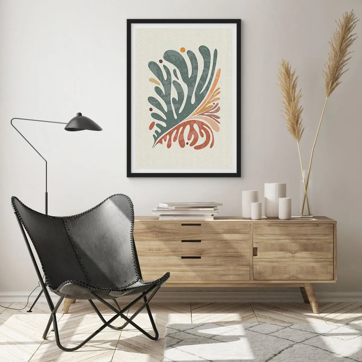 Affiche dans un cadre noir - Poster - Motif de feuilles botaniques dans les tons verts et marron - 50x70cm - Feuille multicolore - Décoration murale moderne pour le salon et la chambre ARTTOR