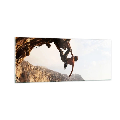Impression sur verre - Image sur verre - Le monde rétréci dans une main sur une coupe de rocher - 100x40 cm