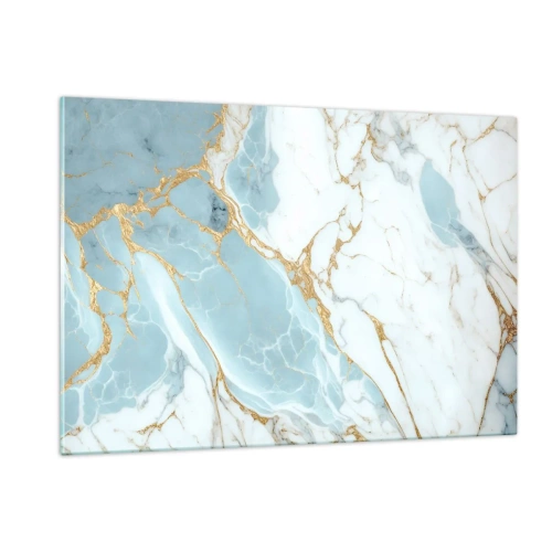 Impression sur verre - Image sur verre - Marbre abstrait dans des tons bleus et dorés - 120x80cm - Richesse en pierre - Décoration murale moderne pour le salon et la chambre ARTTOR