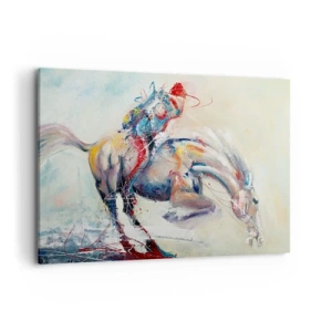 Impression sur toile - Image sur toile - Une image dynamique d'un cheval dans un style artistique abstrait. - 120x80cm - Accrochez-vous, nous décollons - Décoration murale moderne pour le salon et la chambre ARTTOR
