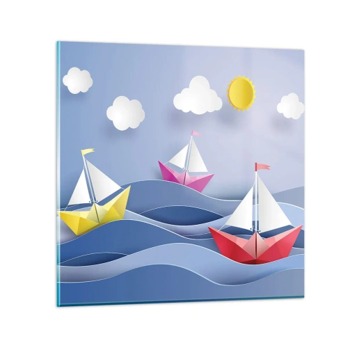 Impression sur verre - Image sur verre - Ah qu'il est agréable de se balancer dans les vagues - 30x30 cm