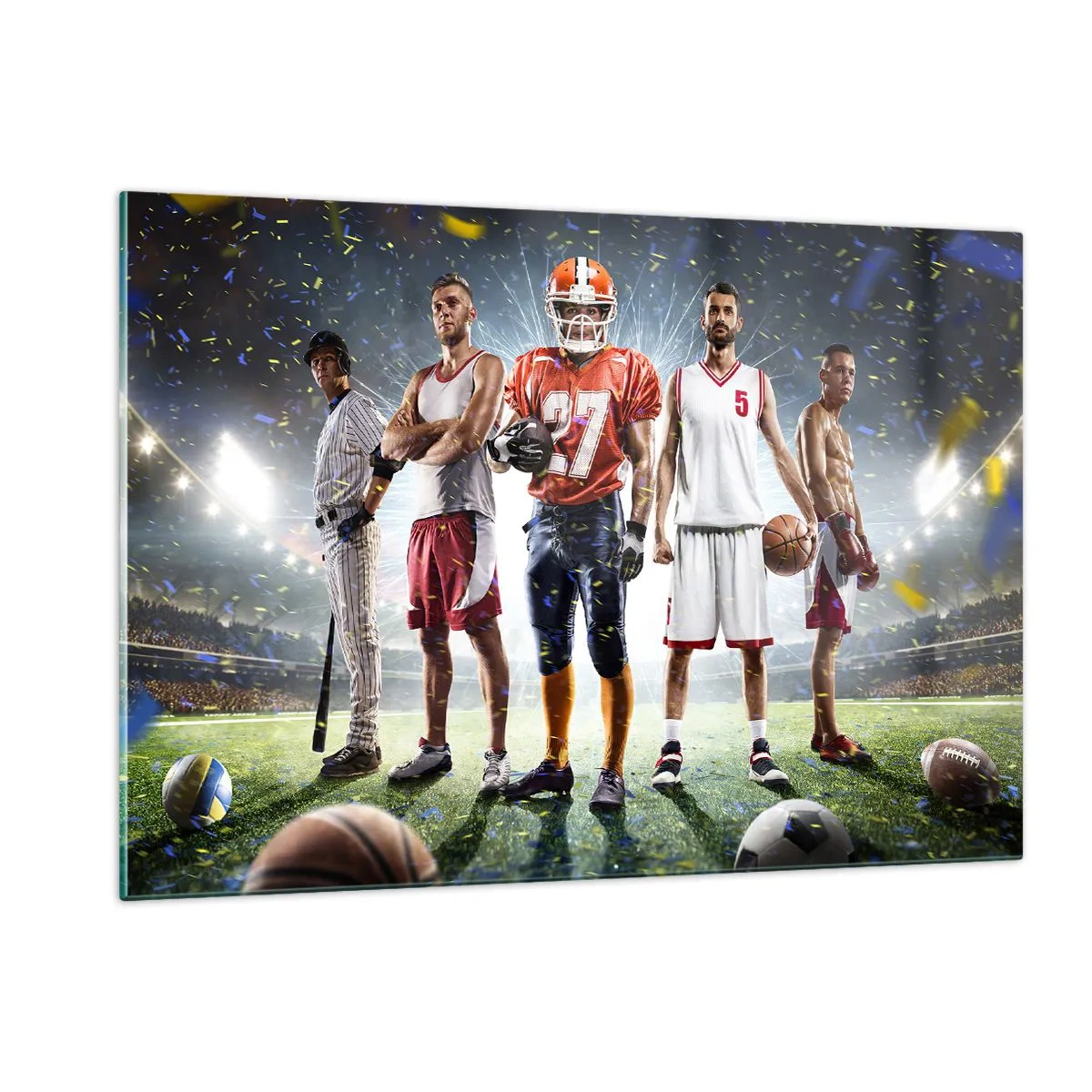 Impression sur verre - Image sur verre - Des athlètes de diverses disciplines dans le stade sous les projecteurs - 120x80cm - Gladiateurs des champs - Décoration murale moderne pour le salon et la chambre ARTTOR