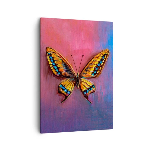 Impression sur toile - Image sur toile - Papillon coloré sur un fond abstrait - 50x70cm - Un joyau de la nature - Décoration murale moderne pour le salon et la chambre ARTTOR