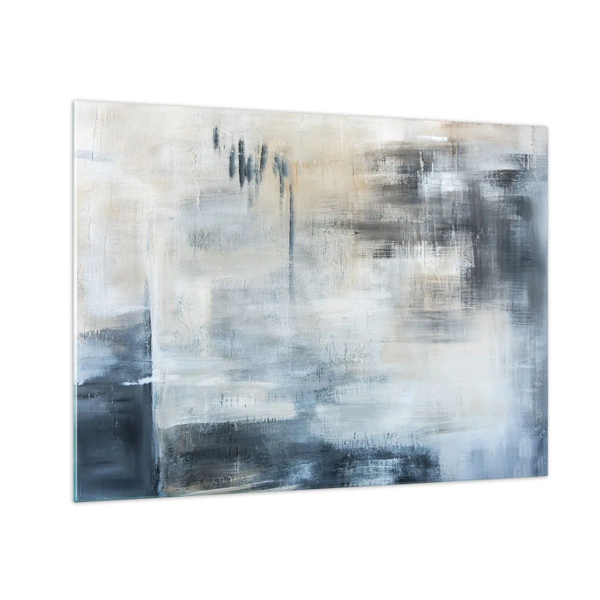 Impression sur verre - Image sur verre - Composition abstraite dans les tons de bleu et de gris - 70x50cm - Derrière le rideau bleu - Décoration murale moderne pour le salon et la chambre ARTTOR