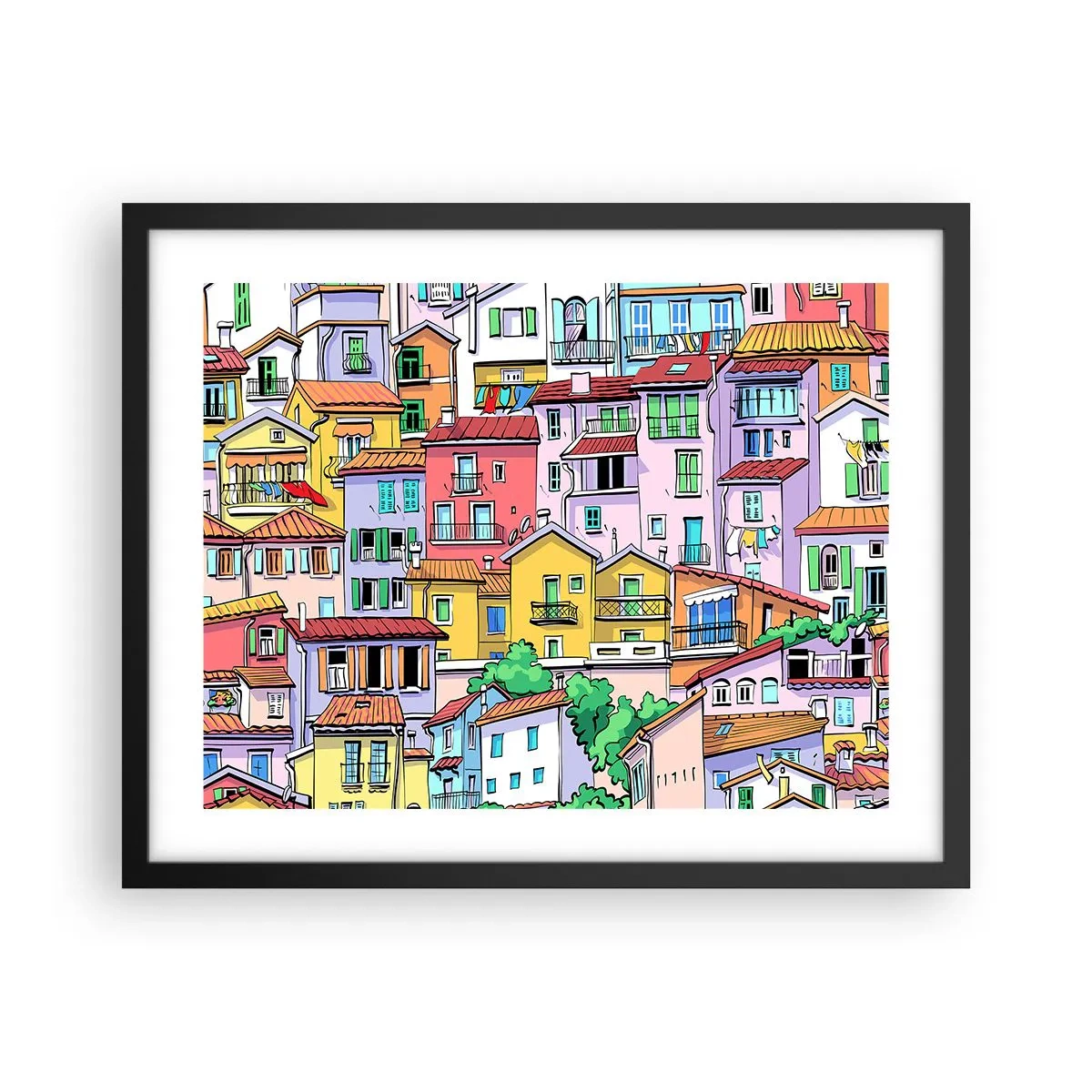 Affiche dans un cadre noir - Poster - Ville joyeuse - 50x40 cm