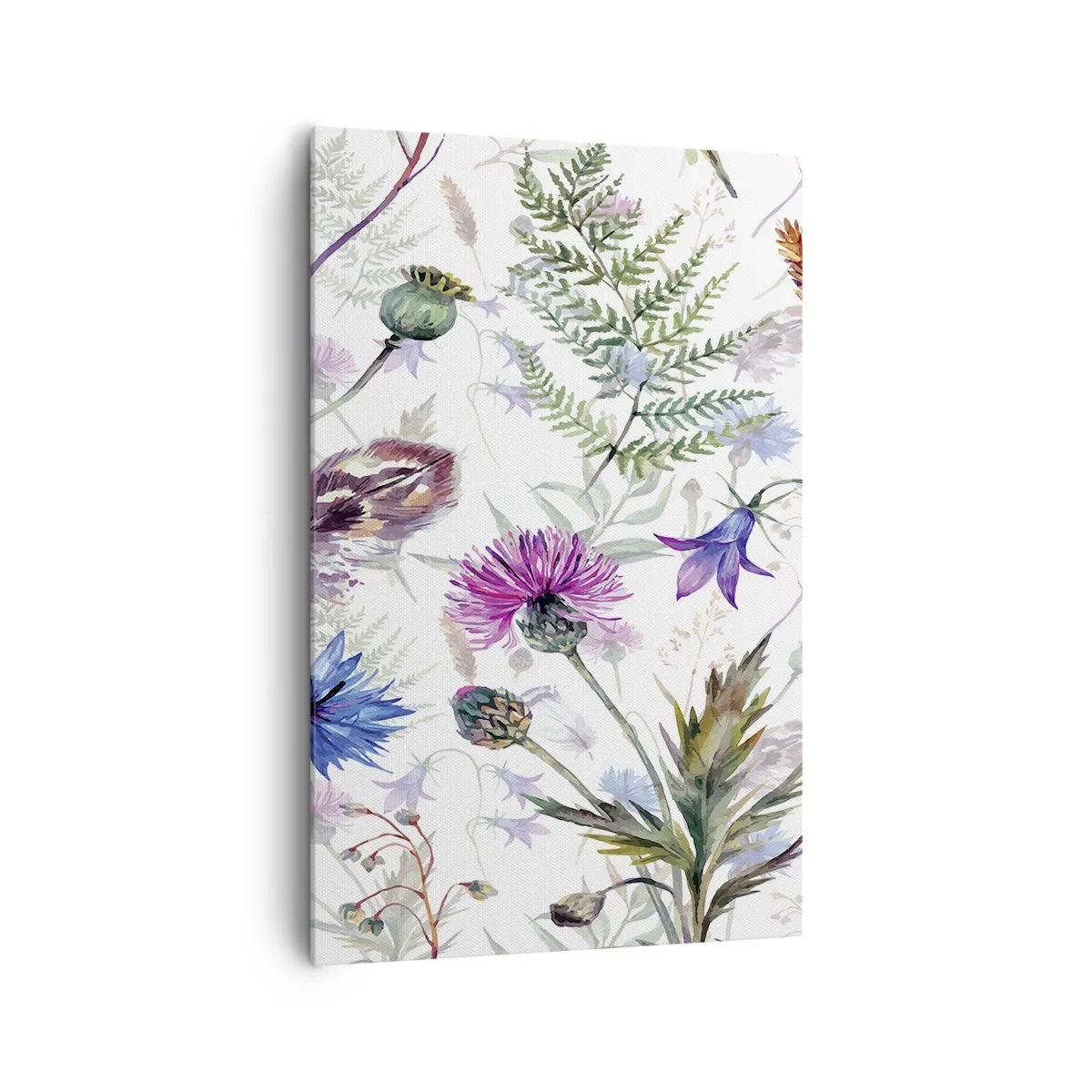 Impression sur toile - Image sur toile - Fleurs et herbes à l'aquarelle sur fond blanc dans le style herbier - 80x120cm - Herbier polonais - Décoration murale moderne pour le salon et la chambre ARTTOR