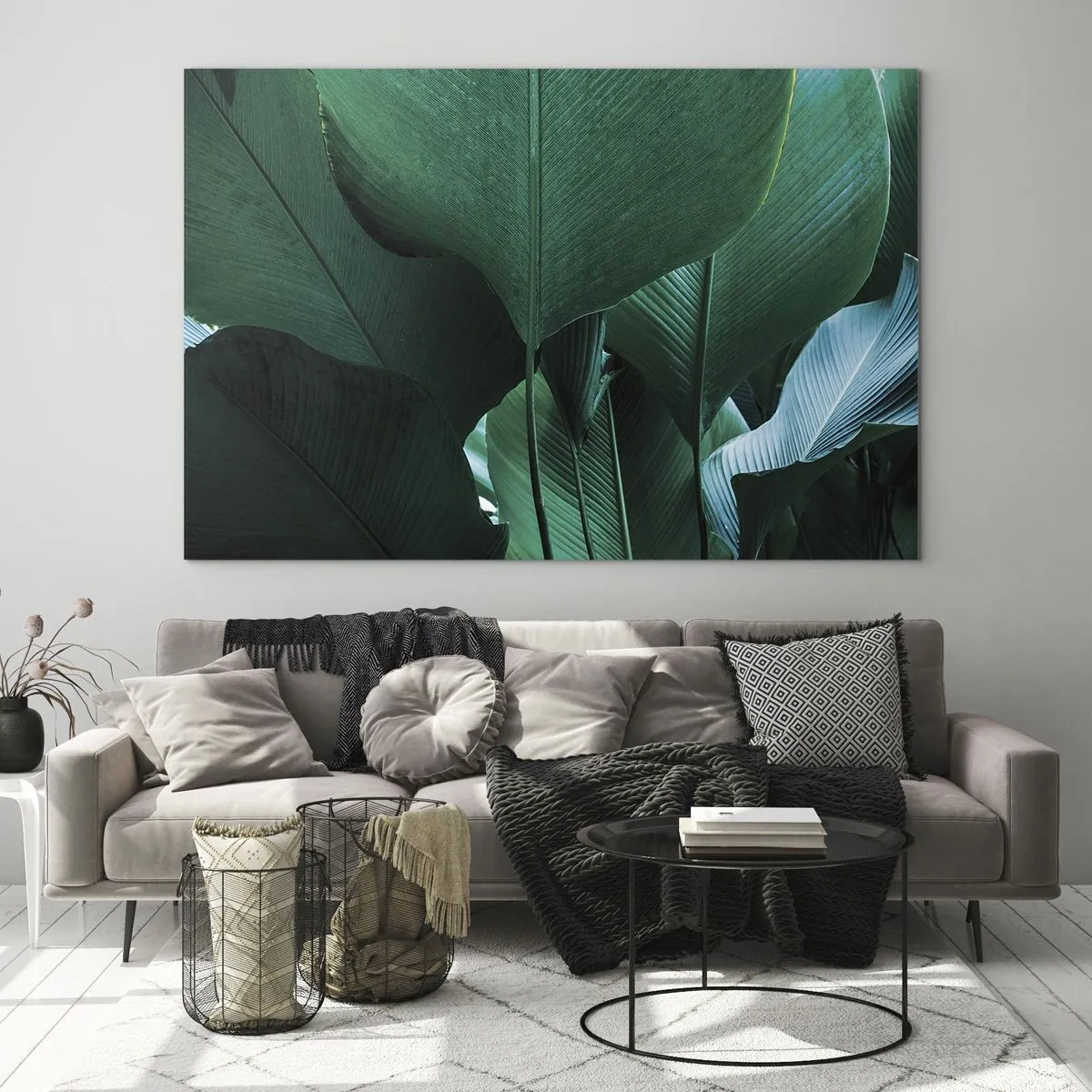 Impression sur verre - Image sur verre - Feuilles tropicales aux nuances de vert intenses - 70x50cm - Tourné vers la lumière - Décoration murale moderne pour le salon et la chambre ARTTOR