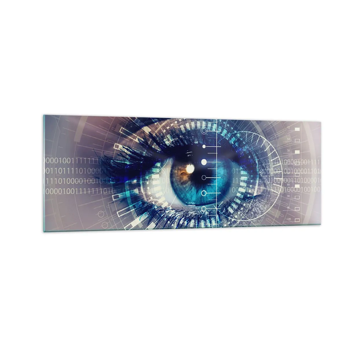Impression sur verre - Image sur verre - Un œil technologique avec une interface futuriste - 140x50cm - Tu penses que tu me connais - Décoration murale moderne pour le salon et la chambre ARTTOR