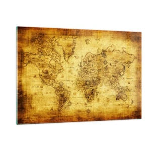 Impression sur verre - Image sur verre - Vieille carte du monde vintage - 120x80cm - Ce monde est bizarre - Décoration murale moderne pour le salon et la chambre ARTTOR