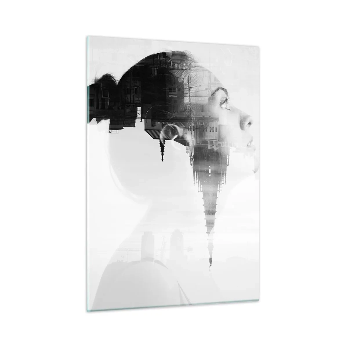 Impression sur verre - Image sur verre - Silhouette d'une femme avec des éléments architecturaux en arrière-plan - 50x70cm - Des deux côtés du verre - Décoration murale moderne pour le salon et la chambre ARTTOR