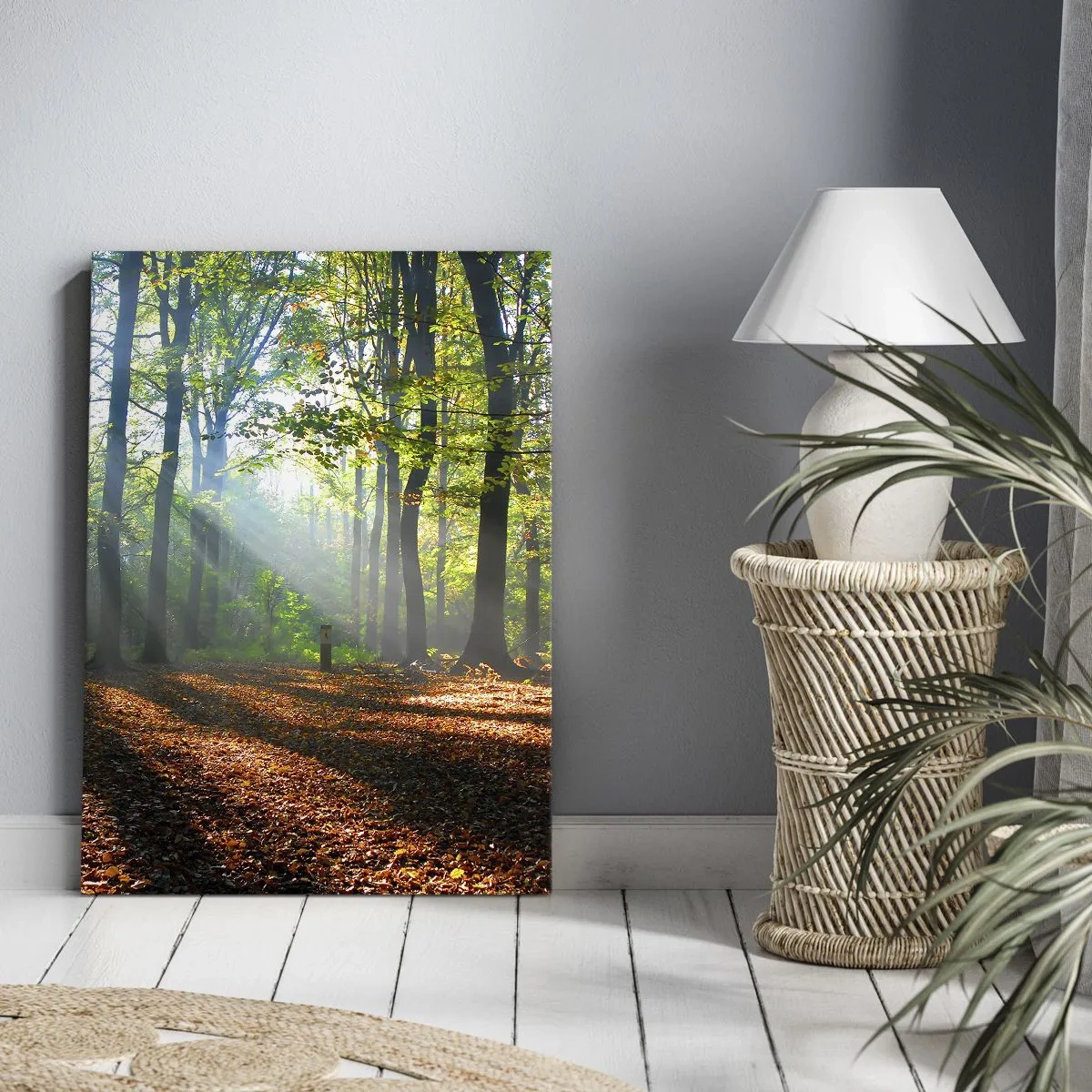 Impression sur toile - Image sur toile - Une clairière forestière illuminée par les rayons du soleil - 50x70cm - Ombres et lumières - Décoration murale moderne pour le salon et la chambre ARTTOR