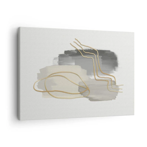 Impression sur toile - Image sur toile - Lignes dorées abstraites sur fond gris - 70x50cm - Durée et mouvement - Décoration murale moderne pour le salon et la chambre ARTTOR