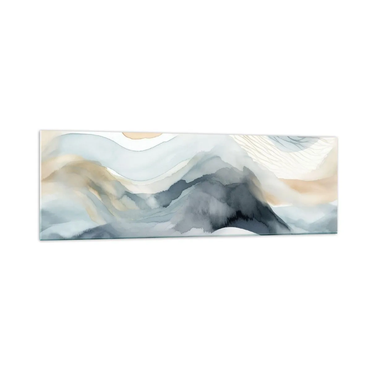 Impression sur verre - Image sur verre - Une abstraction délicate avec un motif de montagne dans des tons pastel. - 160x50cm - Abstraction enneigée et brumeuse - Décoration murale moderne pour le salon et la chambre ARTTOR