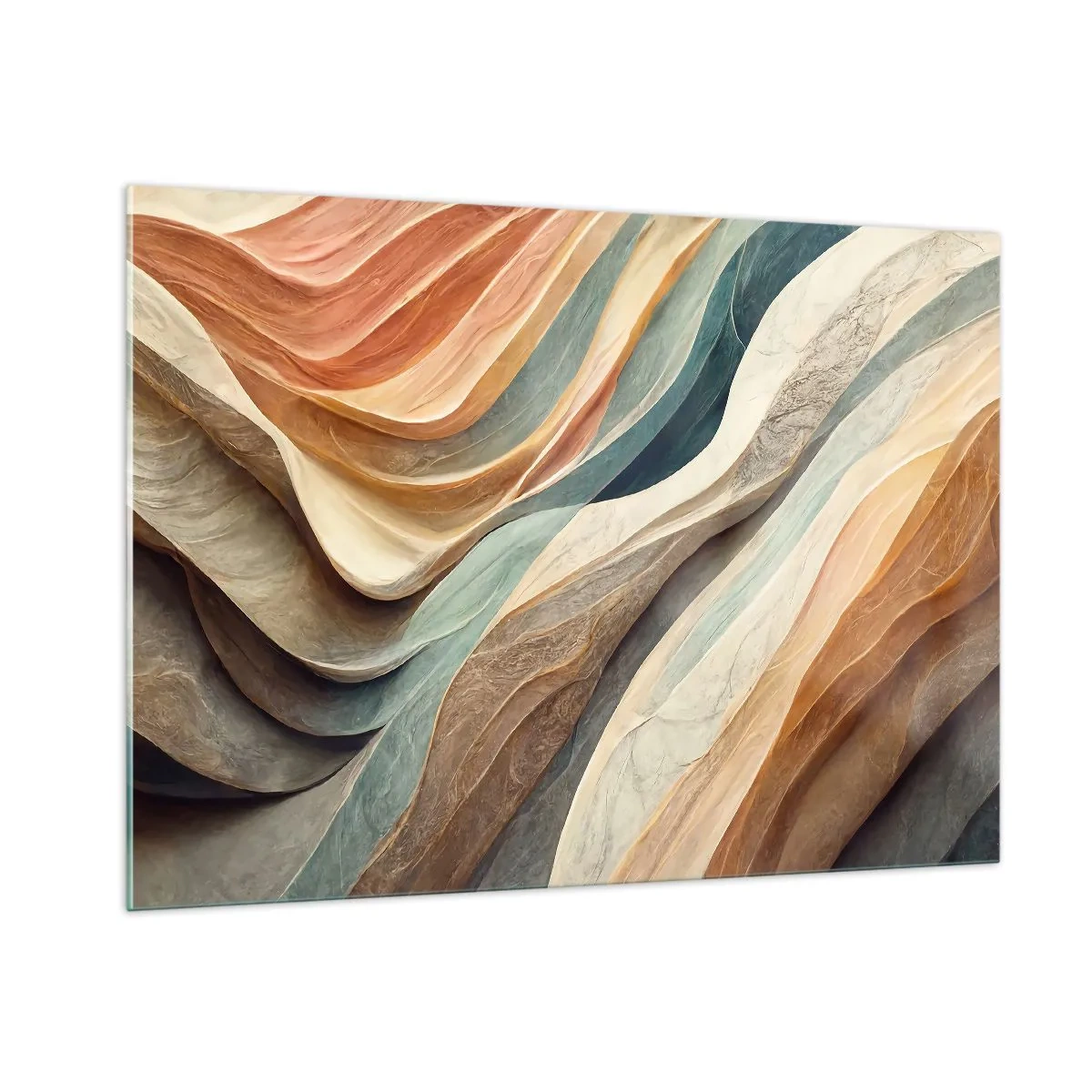 Impression sur verre - Image sur verre - Couches colorées ressemblant à des plis de roche et de sable - 100x70cm - Le moment avant le changement - Décoration murale moderne pour le salon et la chambre ARTTOR