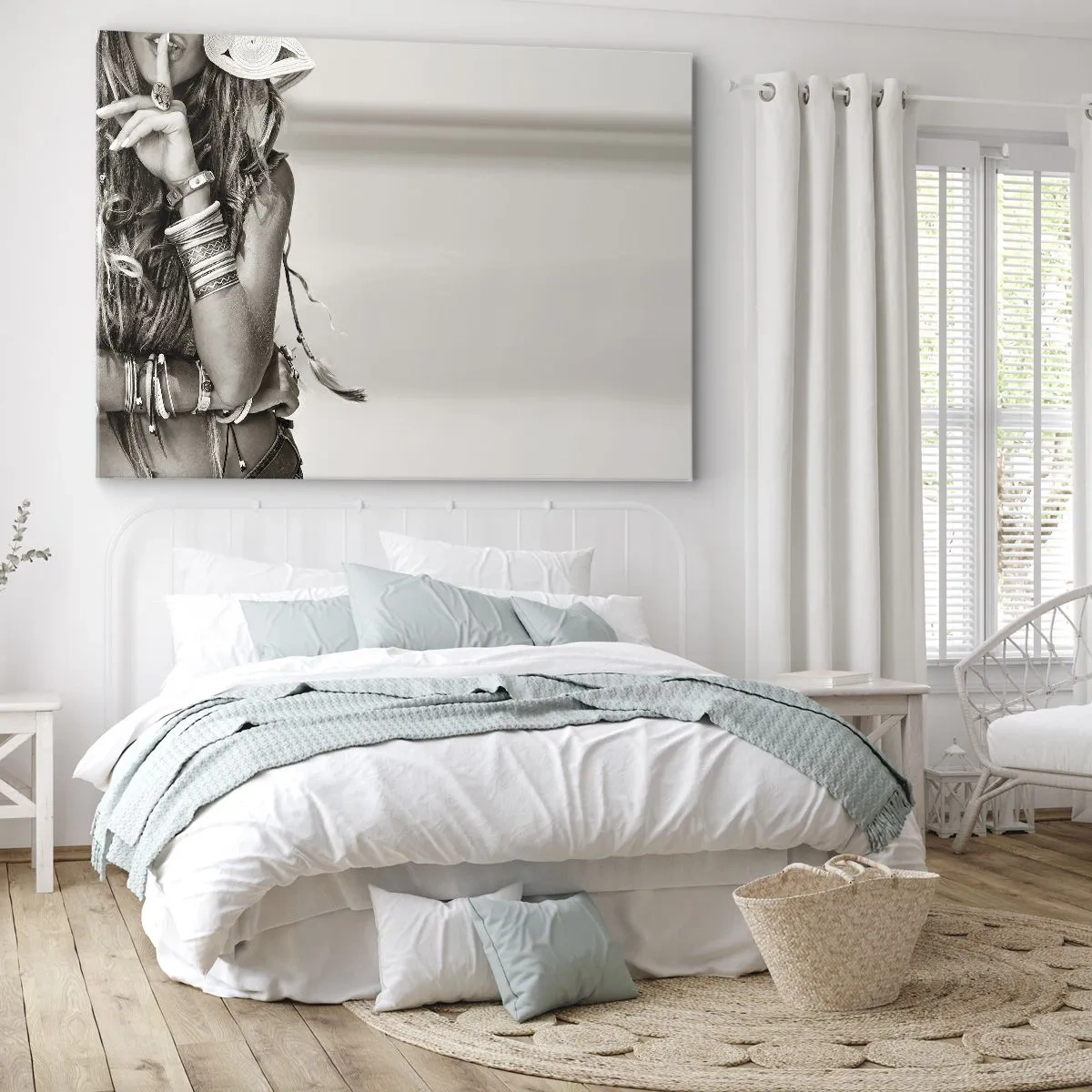 Impression sur toile - Image sur toile - Portrait d'une femme bohème avec des bijoux - 100x70cm - Comment va la fille - Décoration murale moderne pour le salon et la chambre ARTTOR