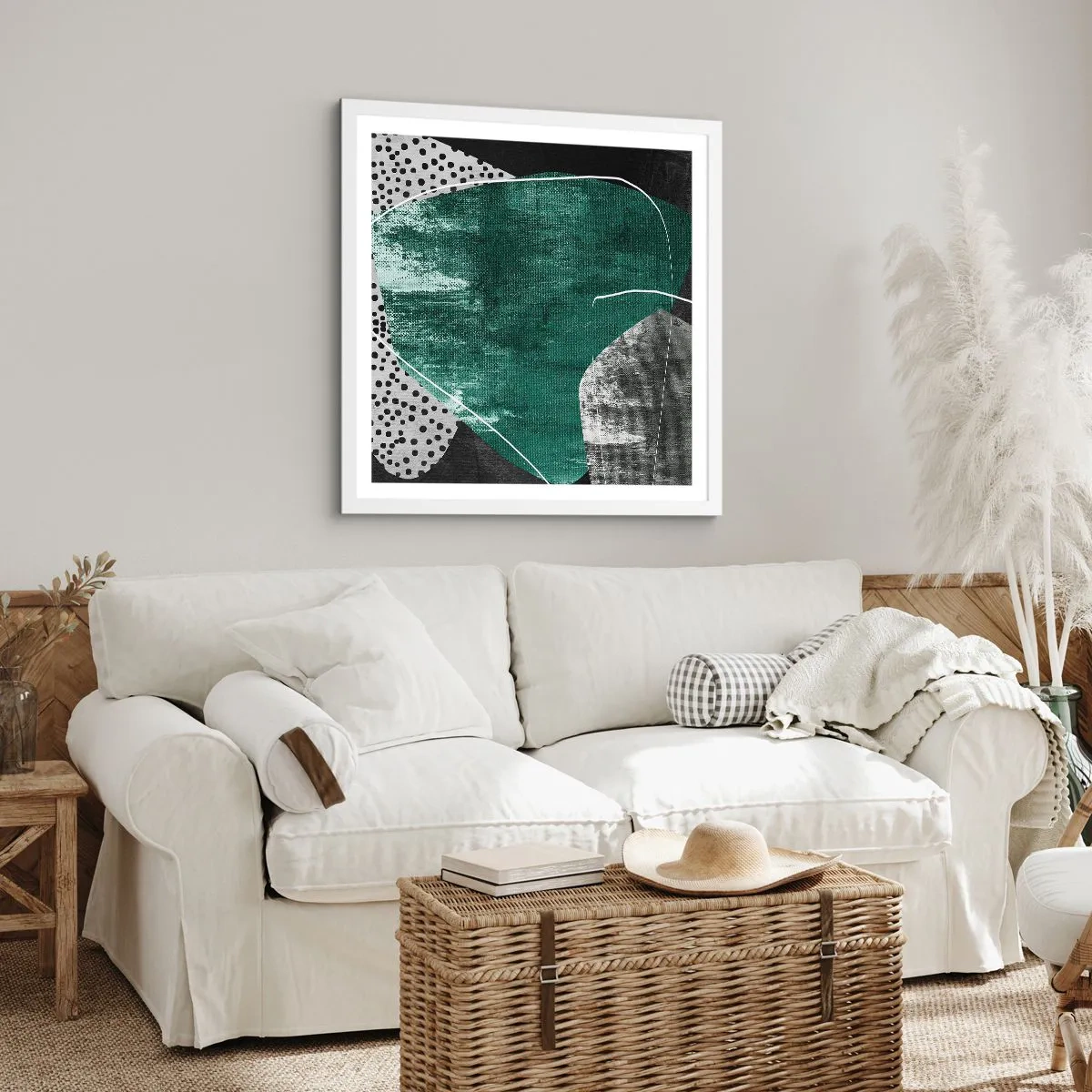 Affiche dans un cadre blanc - Poster - Abstraction colorée avec feuille d'or - 60x60 cm