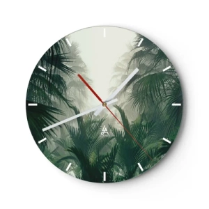 Horloge murale - Pendule murale - Feuilles tropicales brumeuses dans des tons de vert - 30x30cm - Secret tropical - Décoration murale moderne pour le salon, la cuisine et la chambre ARTTOR