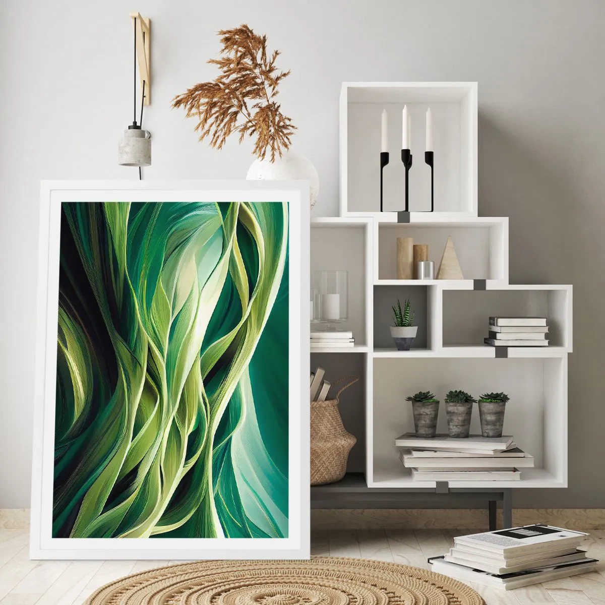 Affiche dans un cadre blanc - Poster - Jeu de vert abstrait - 50x70 cm