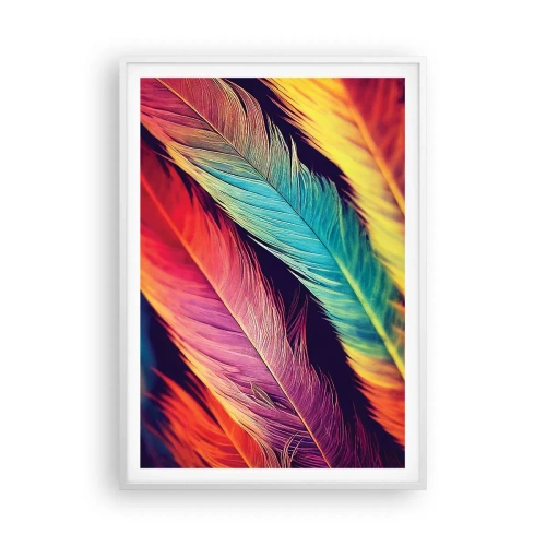Affiche dans un cadre blanc - Poster - Arc-en-ciel de plumes - 70x100 cm
