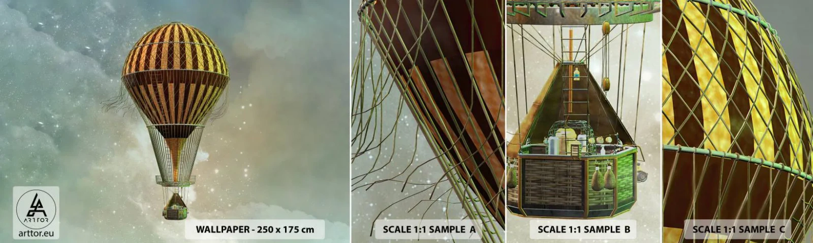 Échantillon de Papier Peint Autocollant Deluxe Sticker - Vols pionniers - Ballon, Voler, Des nuages - 100x30 cm