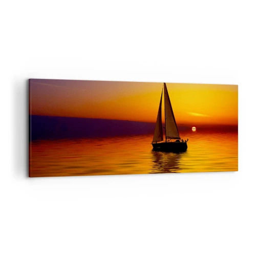 Impression sur toile - Image sur toile - Un voilier sur une mer calme au coucher du soleil - 120x50cm - Comme c'est calme au crépuscule… - Décoration murale moderne pour le salon et la chambre ARTTOR